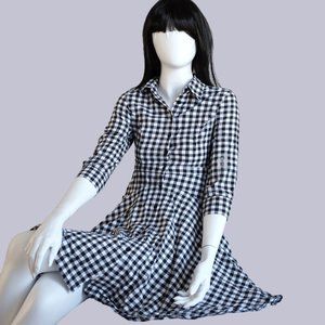 Retro Gingham checkered paneled shirt dress size XXS